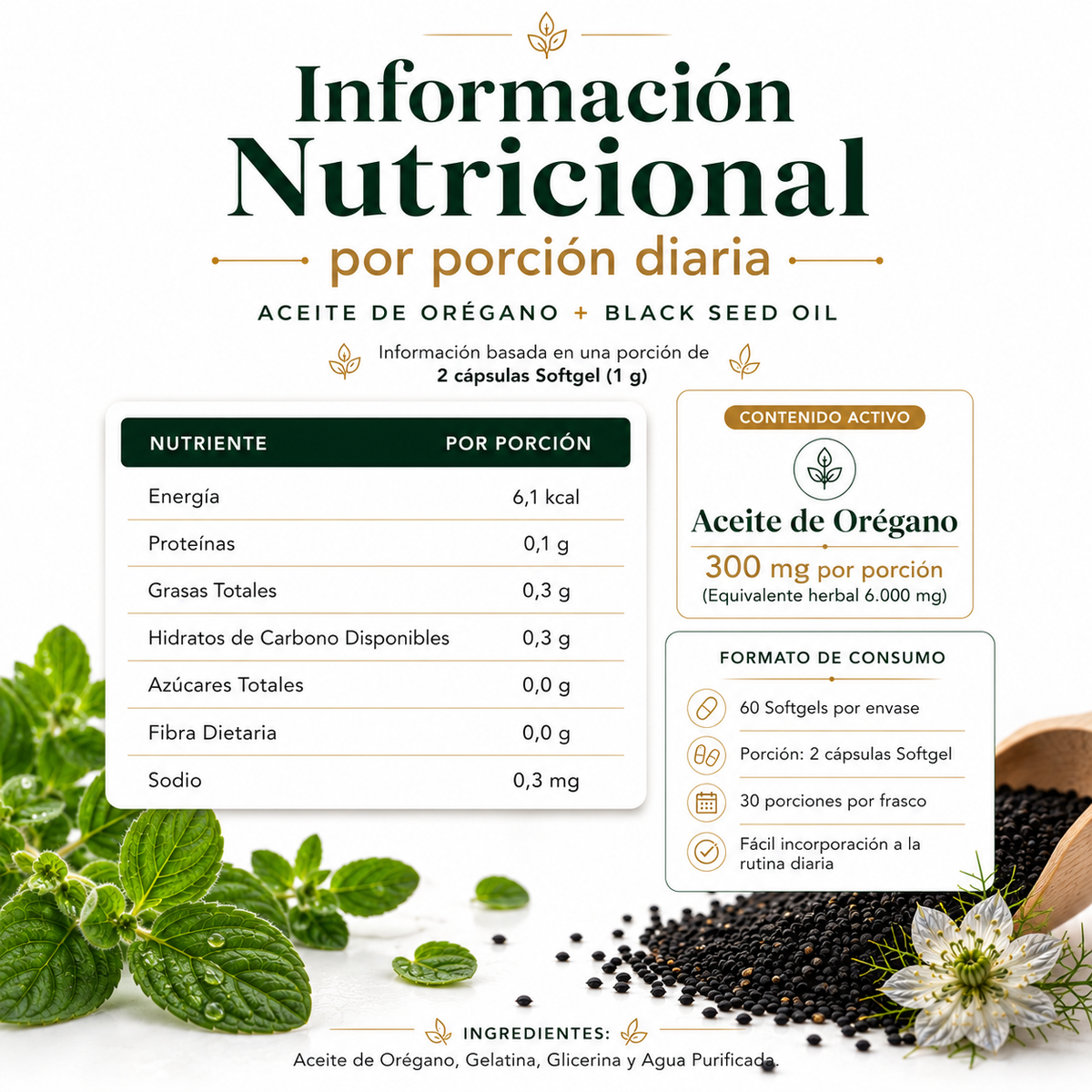 Aceite de Orégano Carvacrol 60 softgels